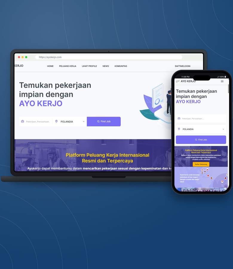 Tampilan website Ayokerjo - Platform Peluang Kerja Internasional
