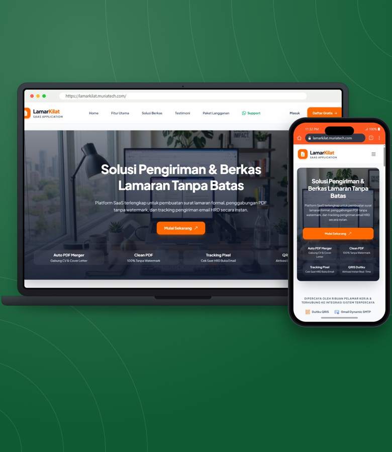 Tampilan website LamarKilat - Platform SaaS Pengelolaan dan Pengiriman Berkas Lamaran Kerja
