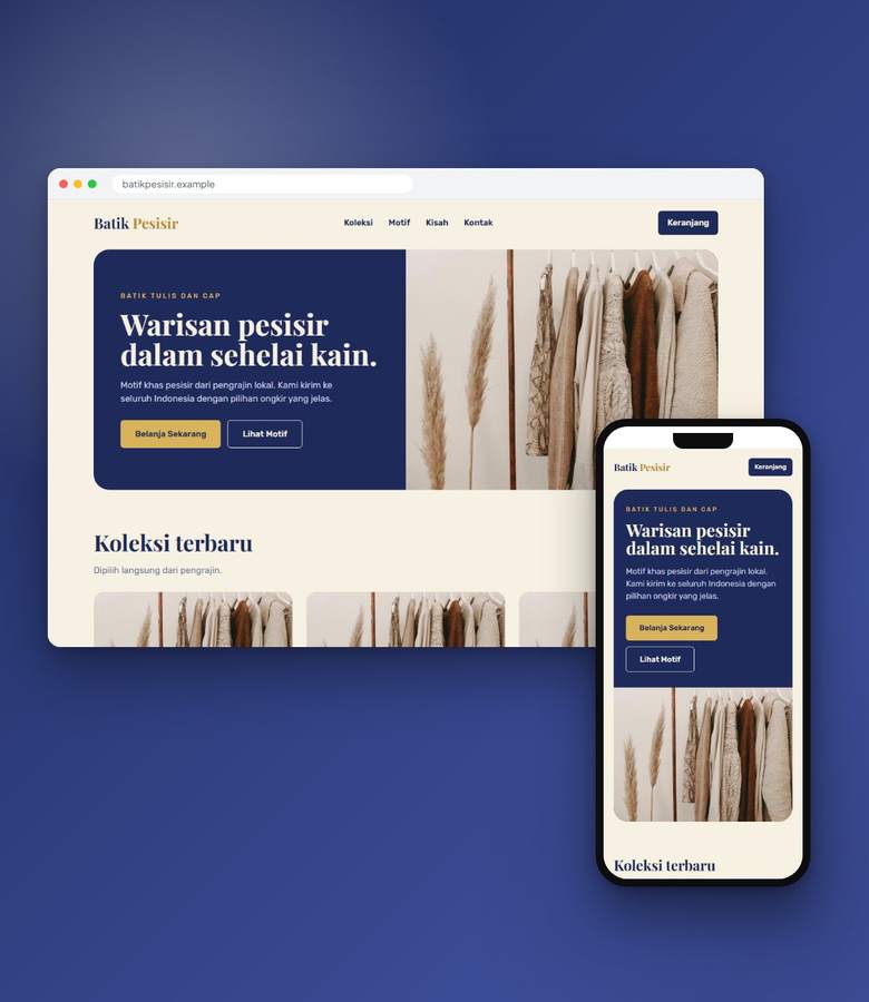 Tampilan website Batik Pesisir
