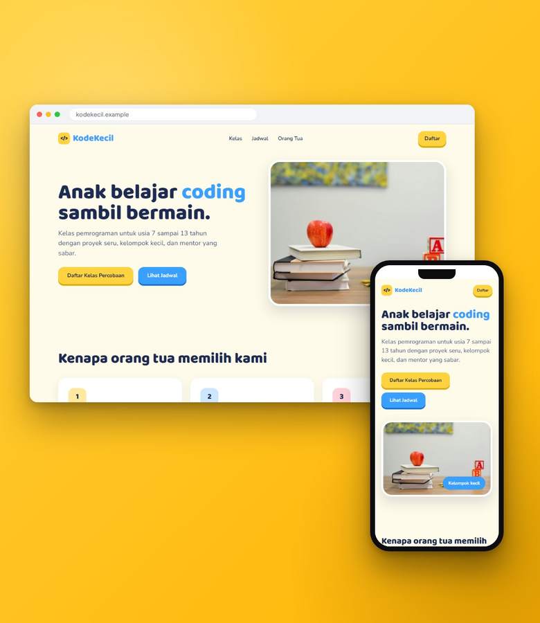 Tampilan website Kursus Coding Anak