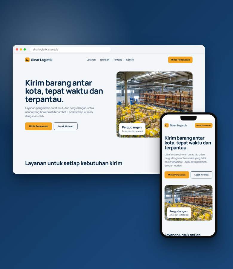 Tampilan website Sinar Logistik