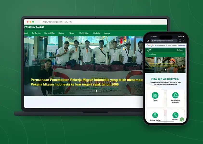 Tampilan website Website Company Profile PT Dewi Pengayom Bangsa
