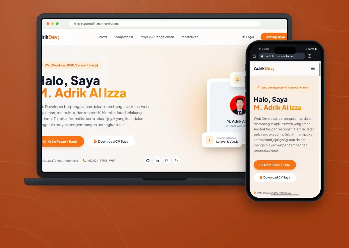 Tampilan website AdrikDev - Website Portfolio Web Developer dengan Panel Admin Dinamis