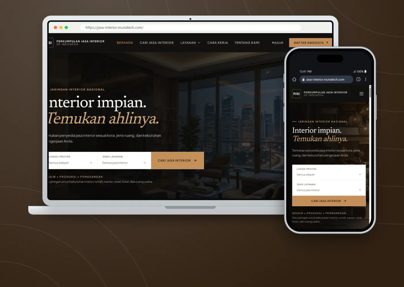Tampilan website PJSI - Portal Direktori Jasa Interior se-Indonesia