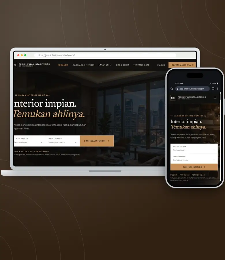 Tampilan website PJSI - Portal Direktori Jasa Interior se-Indonesia