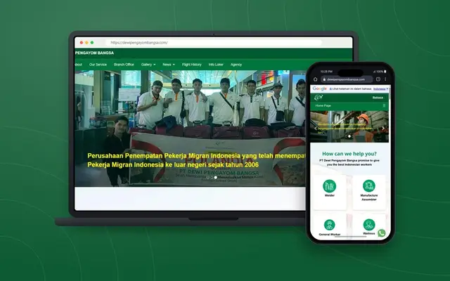 Tampilan proyek Website Company Profile PT Dewi Pengayom Bangsa