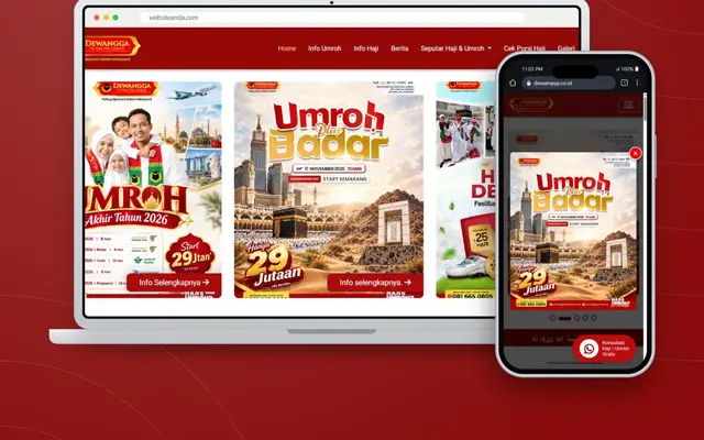Tampilan proyek Website Company Profile PT Dewangga Travindo (Dewangga Lil Hajj Wal Umroh)