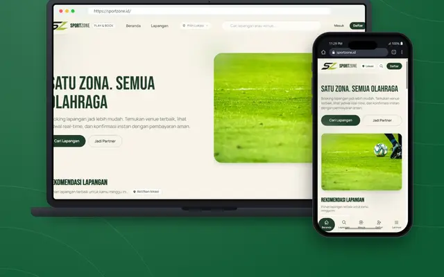 Tampilan proyek SportZone - Platform Booking Lapangan Olahraga Online