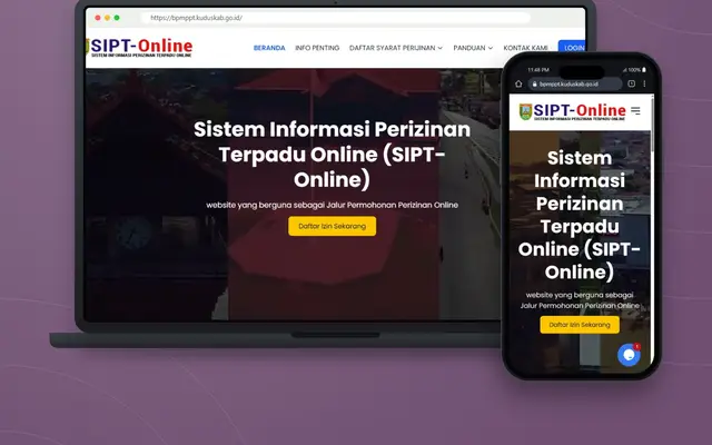 Tampilan proyek SIPT-Online - Sistem Informasi Perizinan Terpadu Online DPMPTSP Kabupaten Kudus
