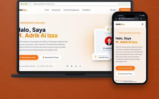 Tampilan proyek AdrikDev - Website Portfolio Web Developer dengan Panel Admin Dinamis